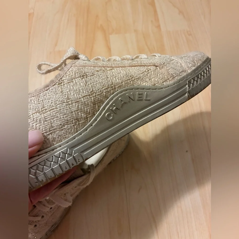 CHANEL Cream Tweed sneakers